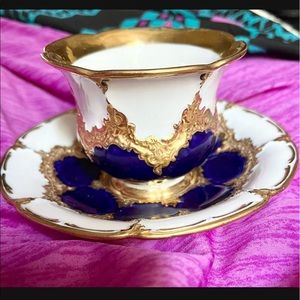 Lovely Antique Meissen Porcelain Cup Saucer Set Cobalt Blue And Heavy Gold Decor